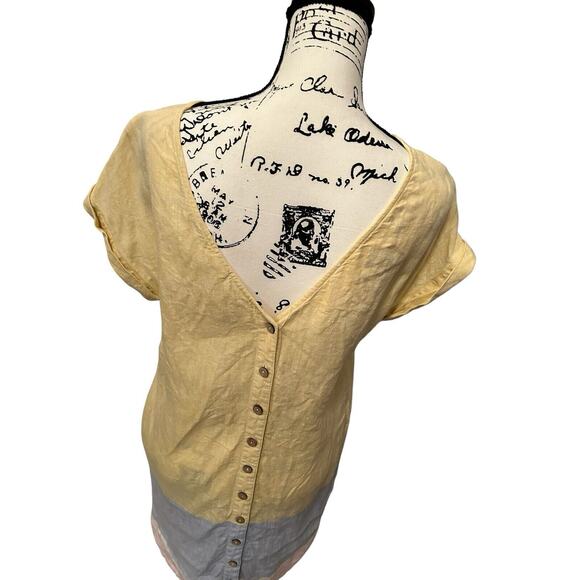 C&C California Yellow Blue Pink 100% linen Knee Length dress. Size M‎ - Picture 6 of 11